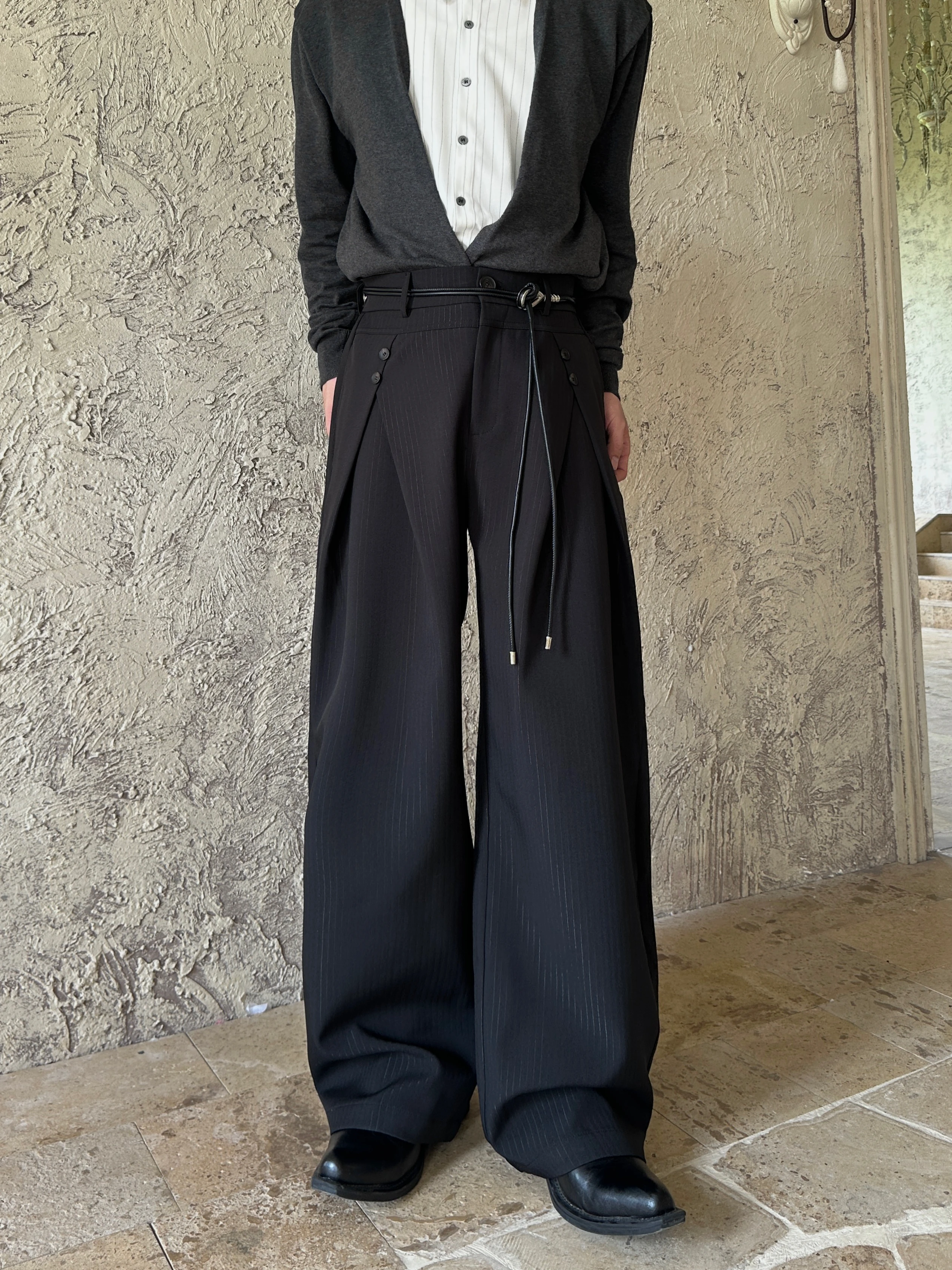 Marthentuasr Cleanfit Wide Leg Pants Drawstring Waist Trousers Drapey Floor Length Polyester Spandex Casual Teen Boys