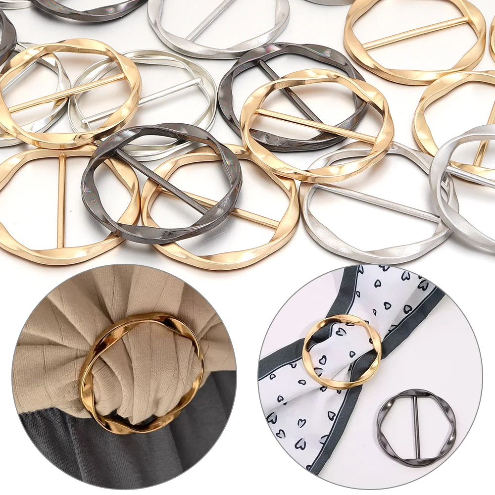 5er-Set modische runde Metall-Clip-Schnallen für Schals, T-Shirts, Krawatten, Broschen, Taillenbänder, vielseitige Kleidungsringe und Wickelhalter – Detail 3