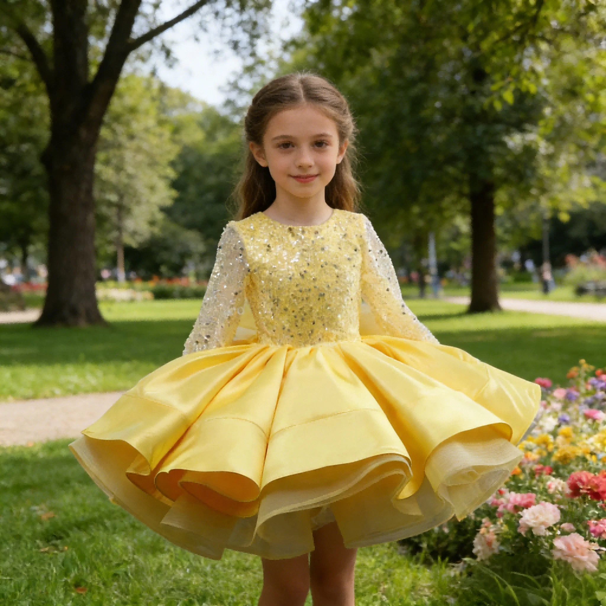 

Girls Princess Party Dress Puffy Tulle Pageant Formal Celebration Host Piano Performance Kids Birthday Wear Dresses Gown for