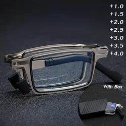 Anti Blue Light Folding Reading Glasses Men Metal Round Square Eyewear Presbyopia Eyeglasses Diopter +1.0 to +4.0 With Box