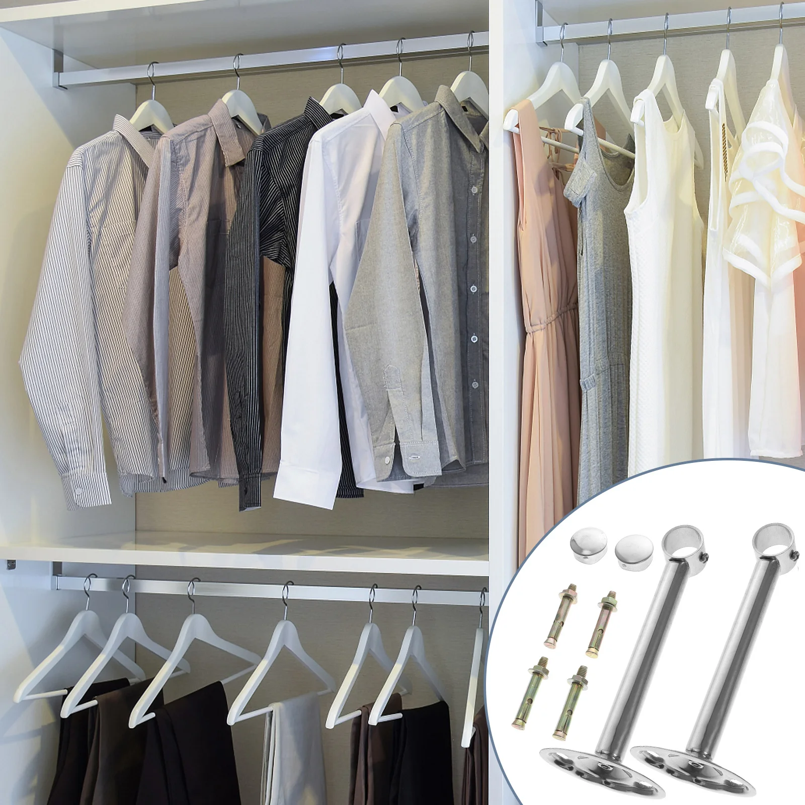 

1Set Shower Curtain Rod Holder Stainless Steel Anti Rust Easy Installation Stable Load Bearing Elegant Bathroom