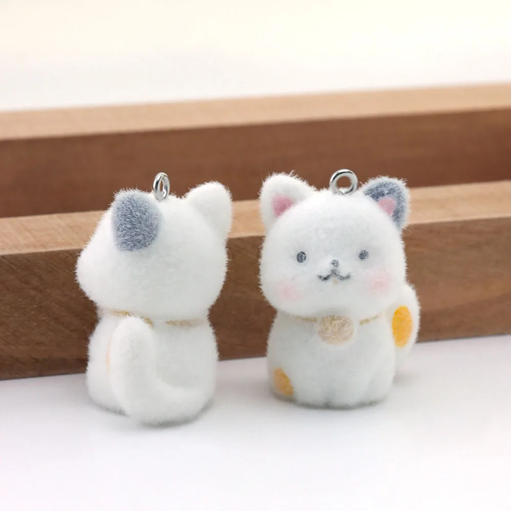 20pcs 3D Flocking Resin Kawaii Kitten Charms Animal Cat Pendant for Necklace Earrings Keychain DIY Making Jewelry Accessories