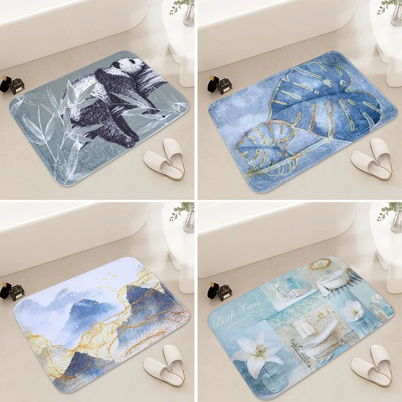 Artistic Pattern Bathroom Mat Feather Leaf Panda Abstract Designs Soft Non - Slip Rug for Bathroom Entryway Home Decor