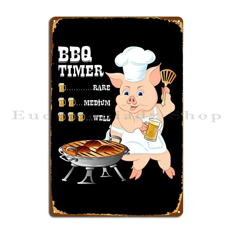 Bbq Timer With Glass Of Beer And Pig Funny Drinking Grill Metal Signs Garage Poster Customized Wall Mural Plaques