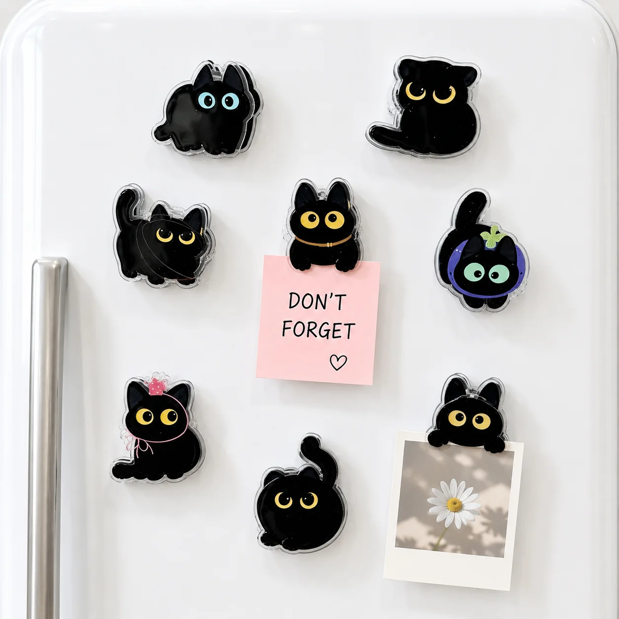 Kawaii Black Cat Fridge Magnet Clips,Cute Cartoon Cat Refrigerator Magnets for Whiteboard, Photo,Note Holder for Kitchen Office