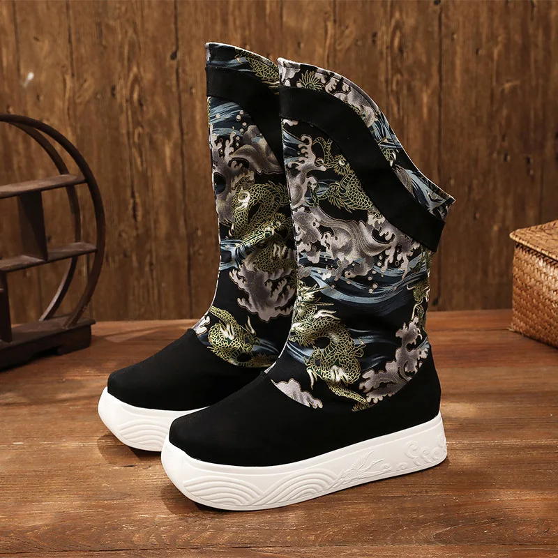 

Мужские туфли Hanfu в стиле древних костюмов, на плоской подошве, из ткани, с изогнутым носком