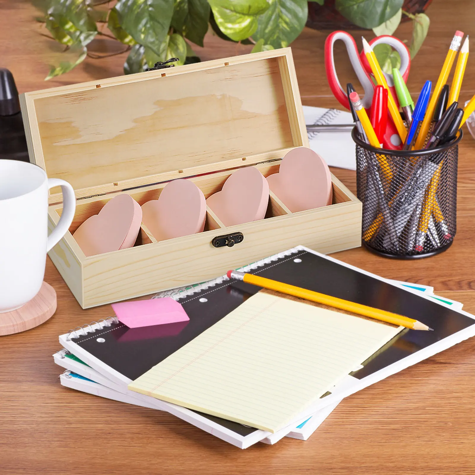 

2Pcs Plain Wooden Box with 4 Dividers Natural Pine Wood Storage Container for Cards Notepads Keepsakes Decorative Craft Chest