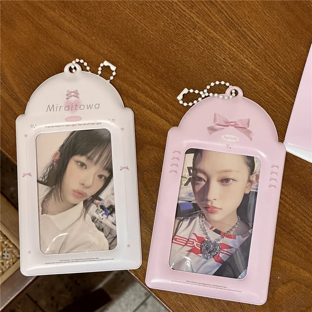 1 Pc Cute Cartoon Korean Style Bow 3-inch PVC Card Cover Holder Kpop Idol Photo Card Campus Card Storage Pendant