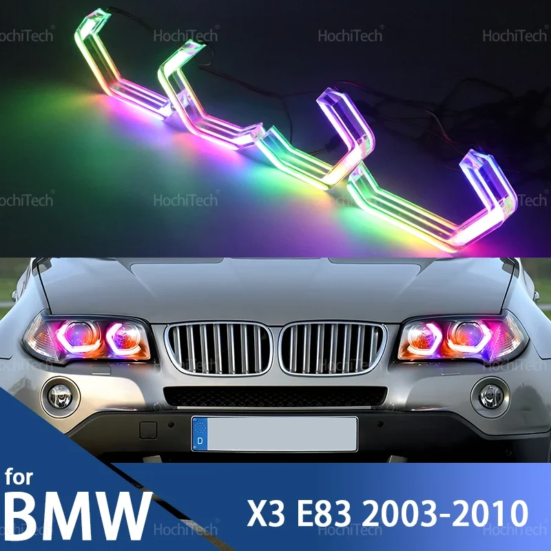 For BMW X3 E83 2003-2010 RGB Dynamic Revolving Angel Eyes LED APP control Sequential Flowing Multicolor Car Rings