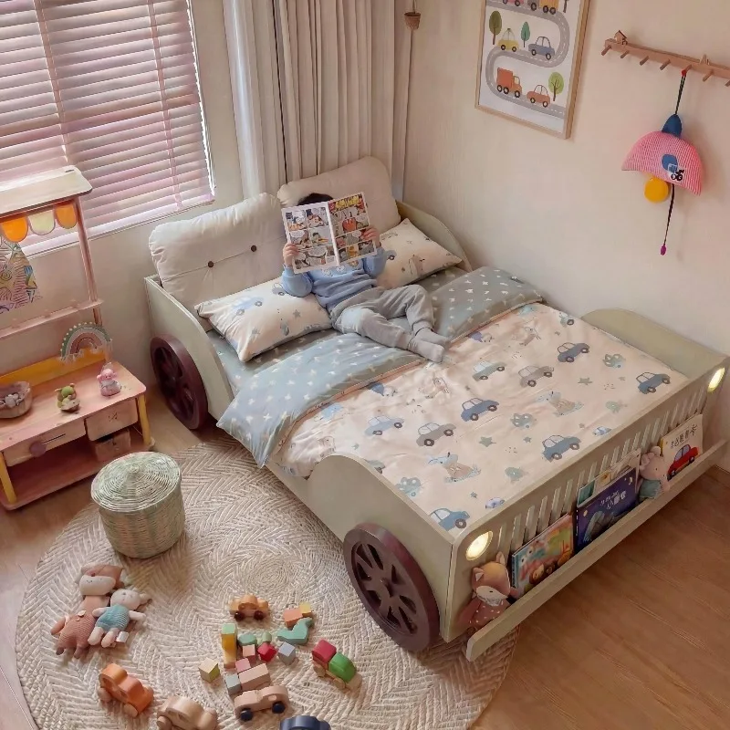 Lathe bed boy with guardrail, bedroom antique small apartment log boy's room tent bed
