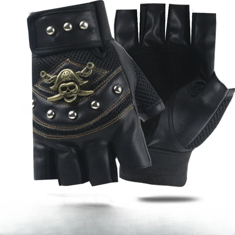 

Half-finger Glove Army Fan Skull Outdoor Man Eating Chicken Tactical Ride Imitation Leather Glove Pirate