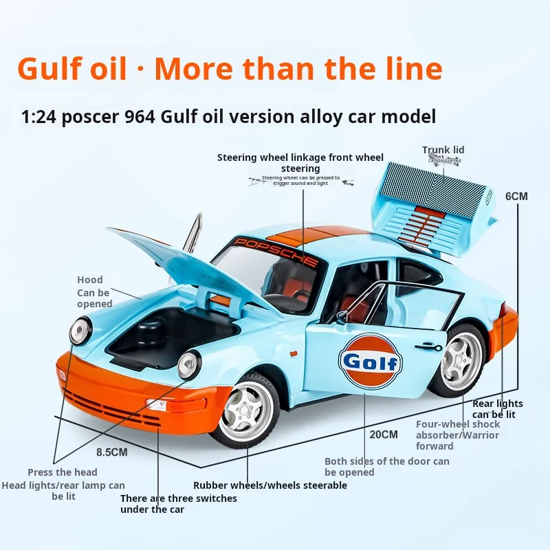 1:24 porsche 964 carrera rs 911 liga carro diecasts & veículos de brinquedo modelo de carro som e luz puxar para trás carro brinquedos para crianças presentes