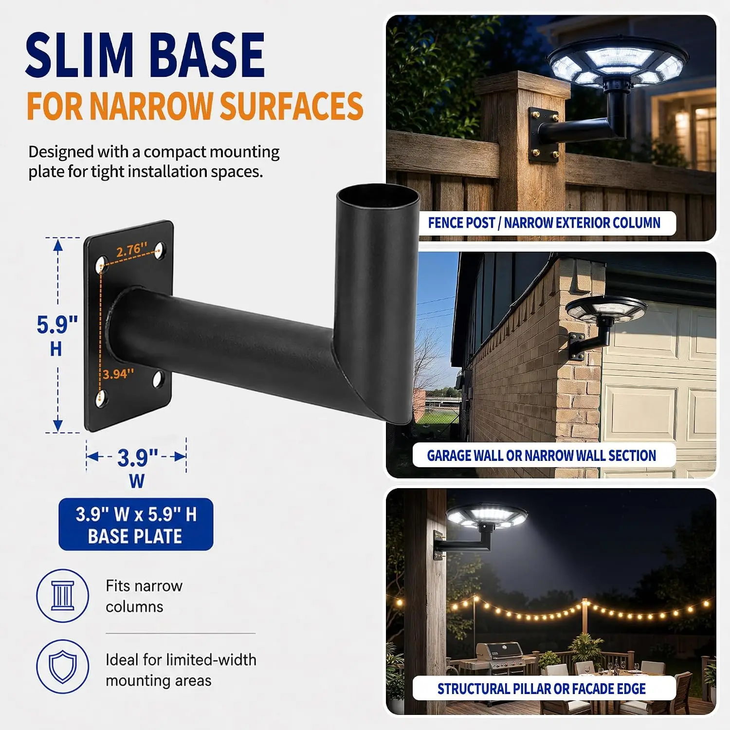 L Shape Wall Mount / 10FT Ground Metal Solar Light Pole Outdoor Light Mounting Bracket Sectional Lamp Post for Street, Patio, Backyard