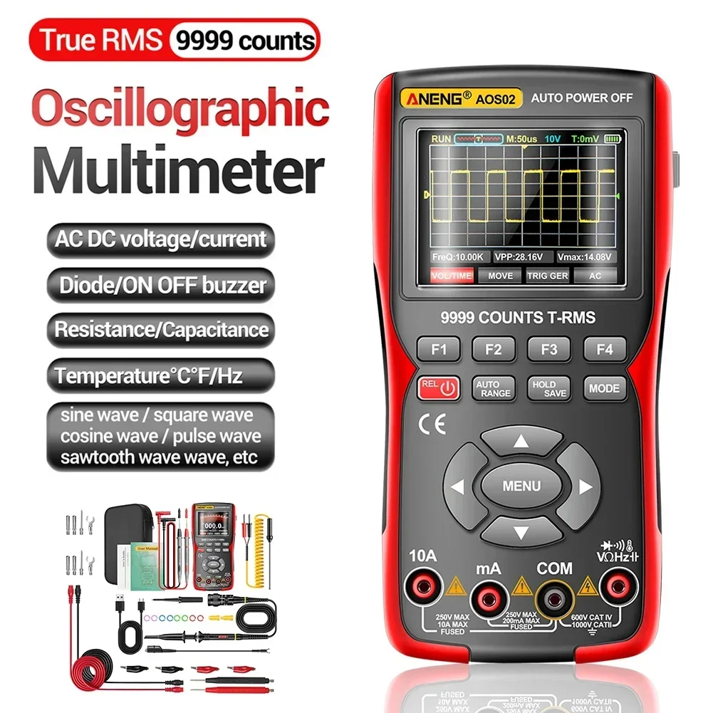 AOS02 Digital Oscilloscope Transistor Test Multimeter 48MS/s Sampling Rate 10MHZ Analog Bandwidth Support Waveform Storage