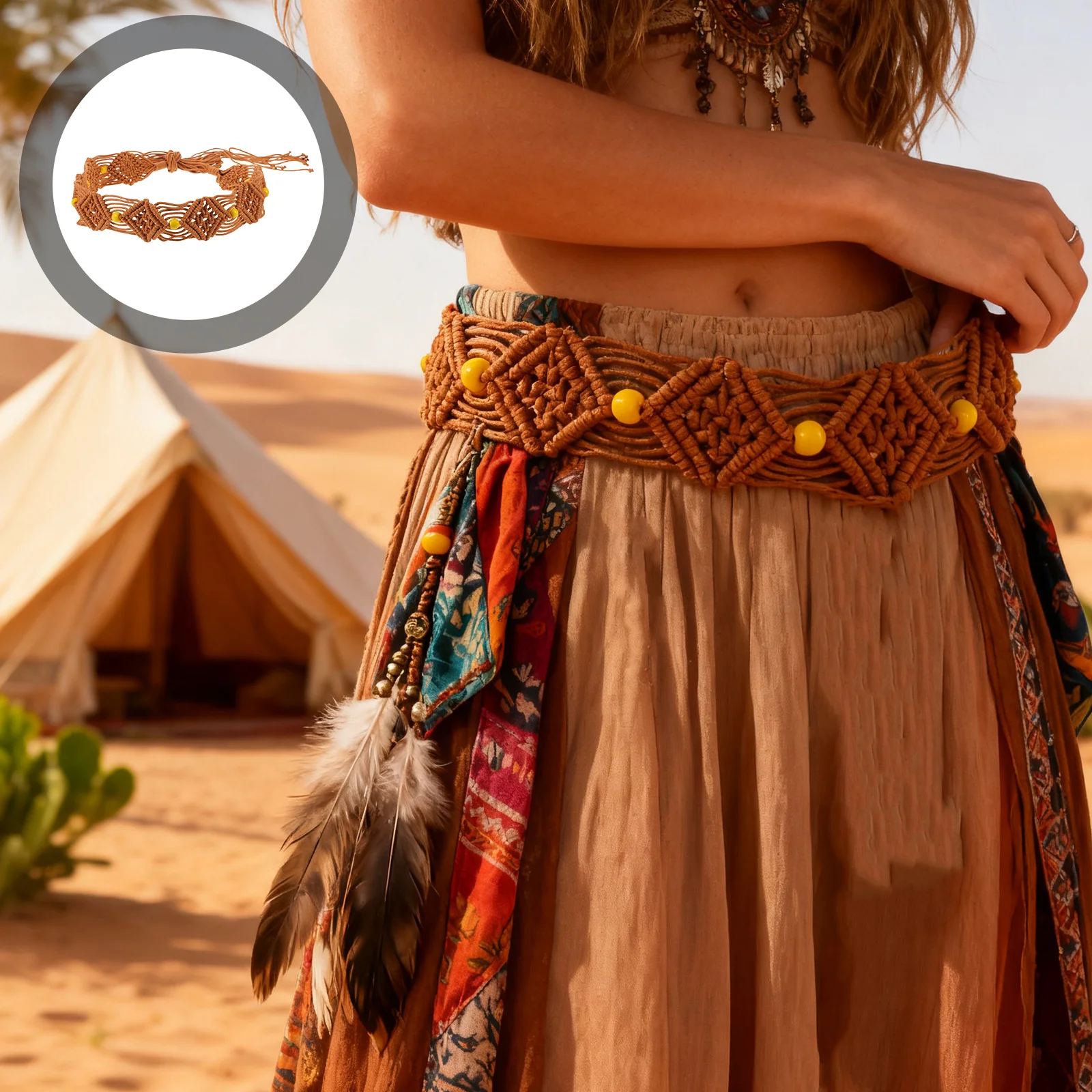 

Bohemian Waist Belt Wide Braided Rope For Women Macrame Beaded Dress Belt Retro Boho Woven Waistband Lady Accessory