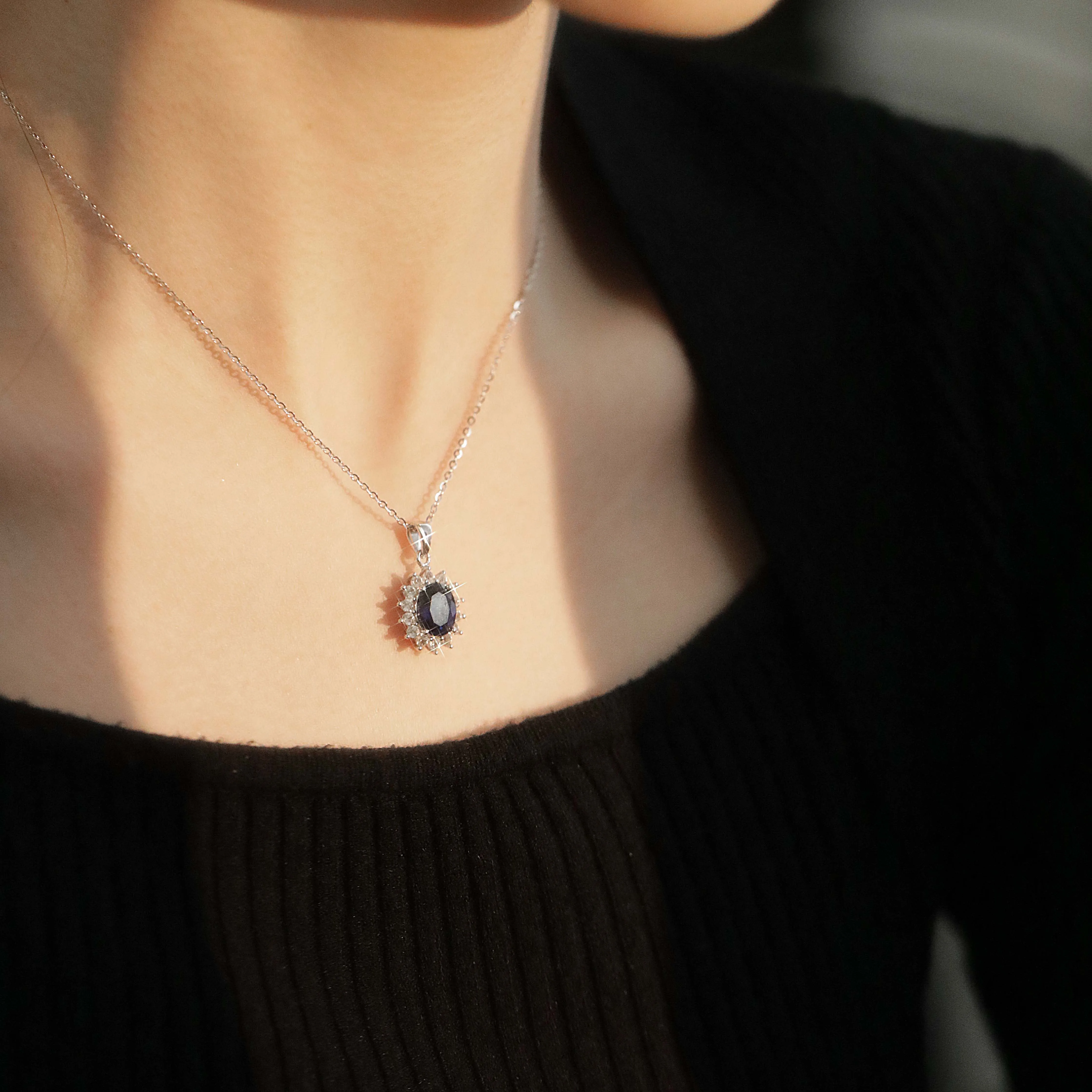 ATTAGEMS Luxury Blue Sapphire S925 Sterling Silver Pendant Necklace With Chain Elegant For Women Wedding Fine Jewelry