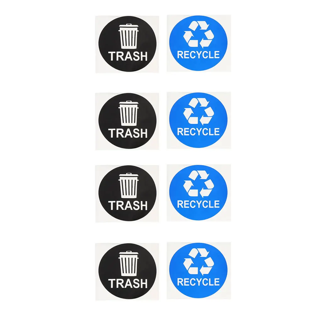 

8pcs Trash Recycling Stickers Waterproof Pvc Trash Can Classification Decals Garbage Bin Waste Sorting Labels For Home Office