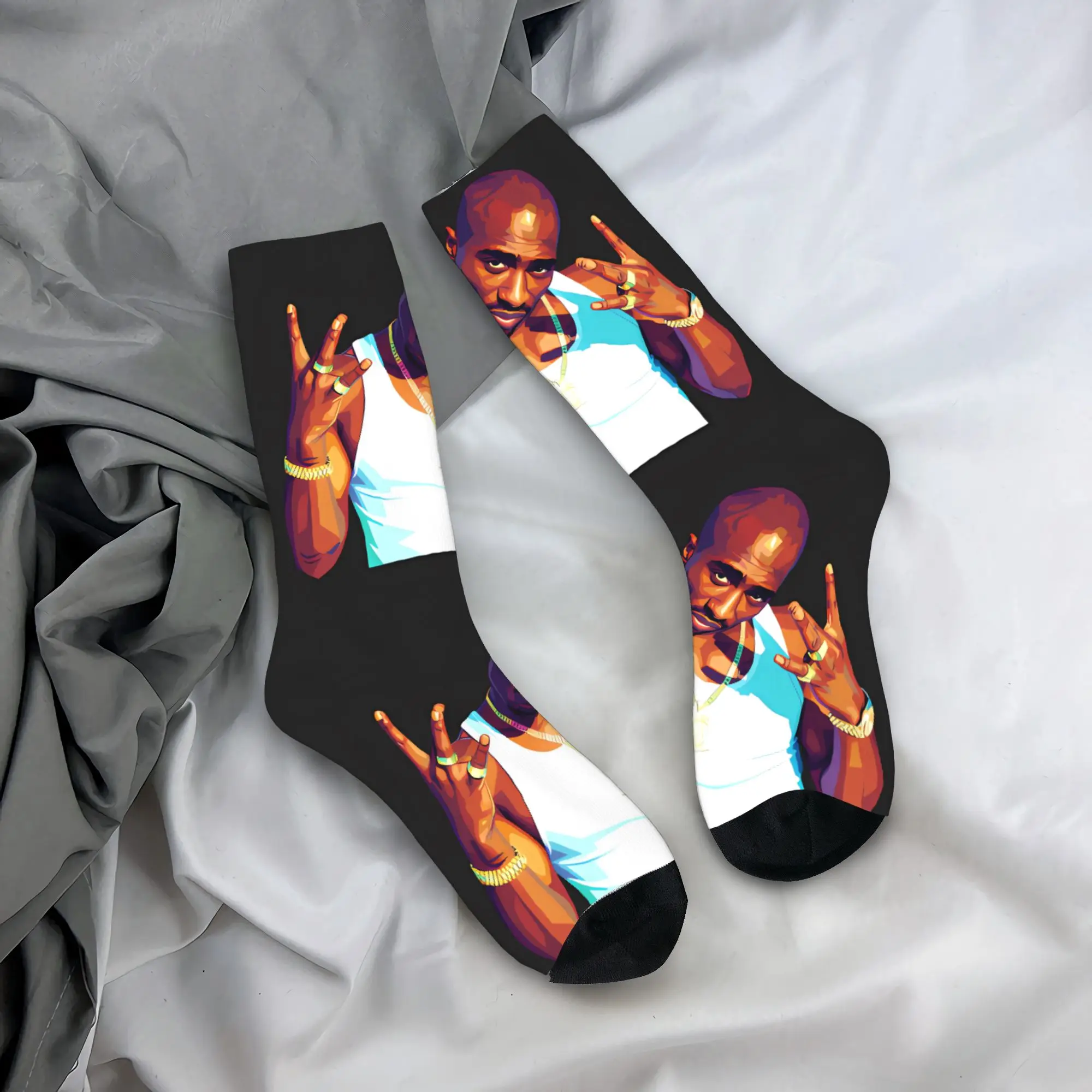 2 Tupac Shakur Pac Socks  Graphic Stockings Non Skid Men Socks High Quality Winter Funny Running Socks