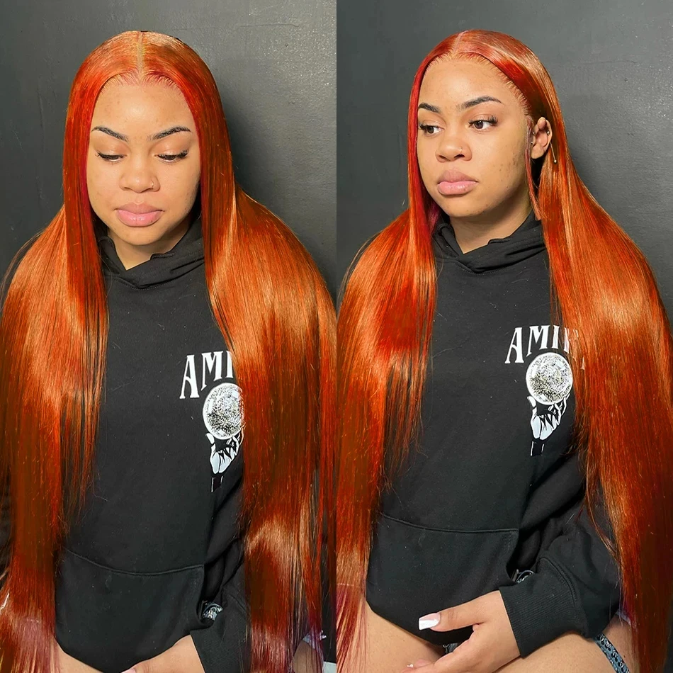 Cosdelu 13x6 Ginger Straight Lace Front Wig 350 Orange Color Transparent 13X4 Lace Frontal Human Hair Wig Brazilian For Women