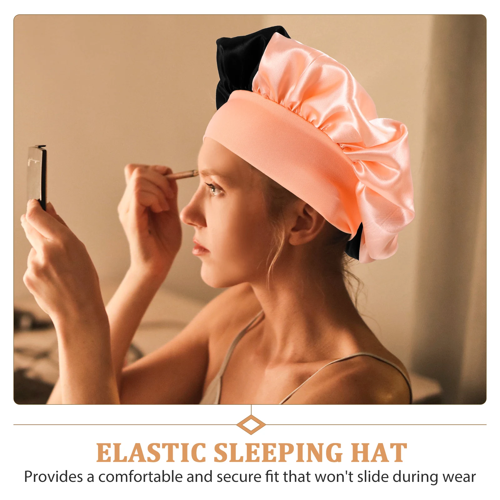 

2pcs Elastic Color Blocked Sleeping Hat Wide Brimmed Polyester Chemotherapy Bonnet Curly Hair Satin Braids Weave Hood