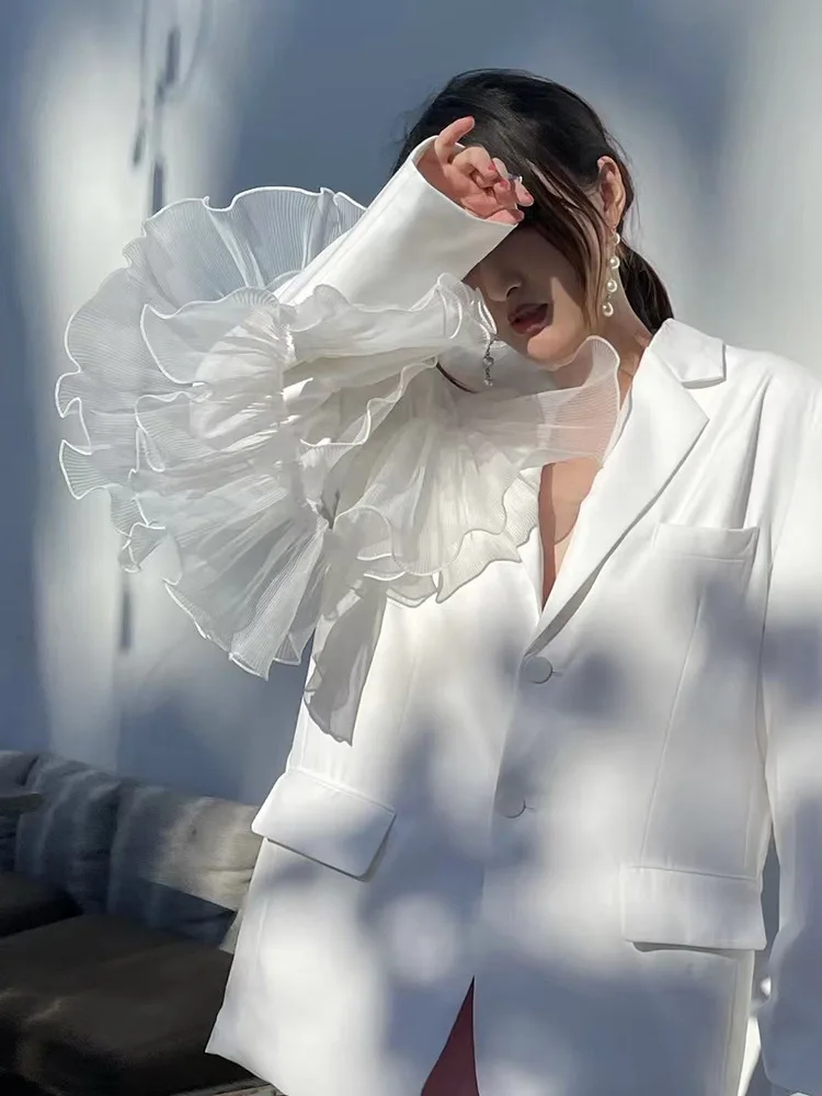 

Ladies Oversized Suit Coat Autumn Winter Mesh 3D Ruffle Edge Irregular Loose Casual Jacket for Women