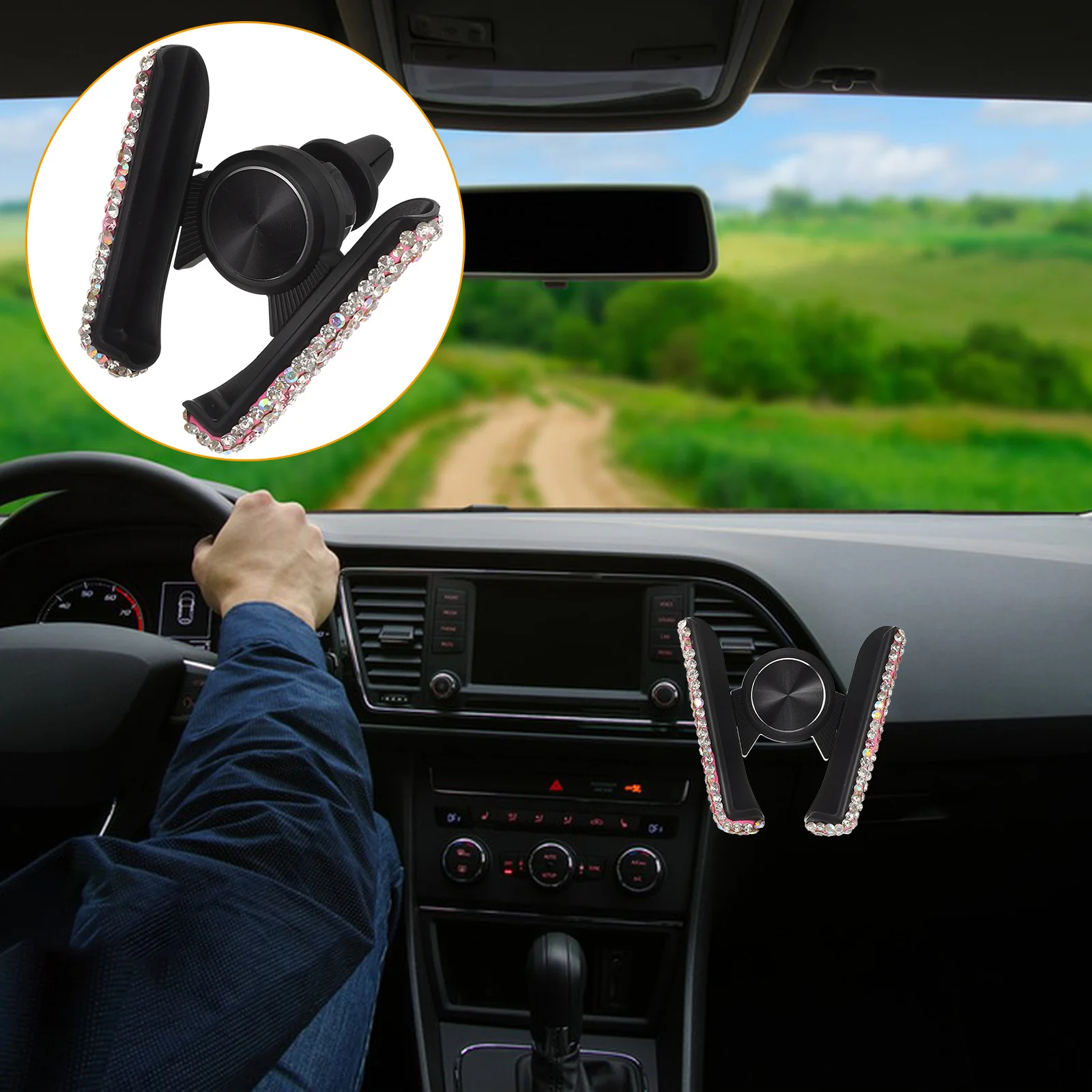 

Car Phone Holder Mount 360° Rotation Air Vent Clip Rhinestone Decor Universal For Car Dashboard Vent Phone Mount