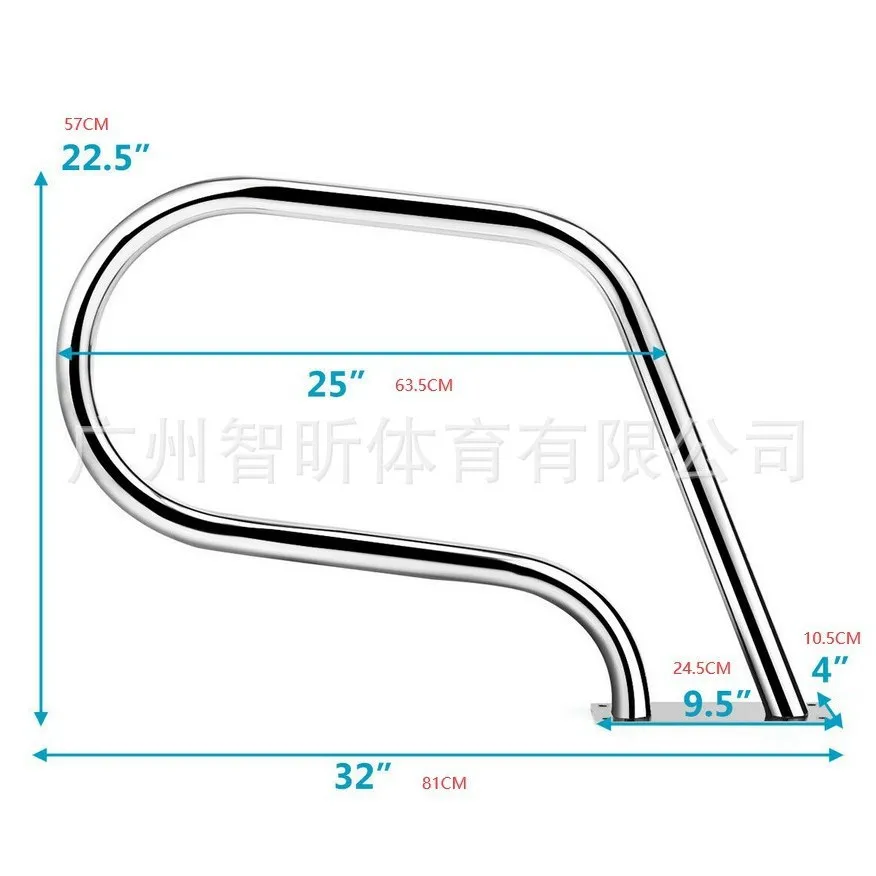Stainless Steel Swimming Pool Handrail Water Park Safety Grab Bar 304 Non Slip Thickened Reinforced 120x80mm Flange