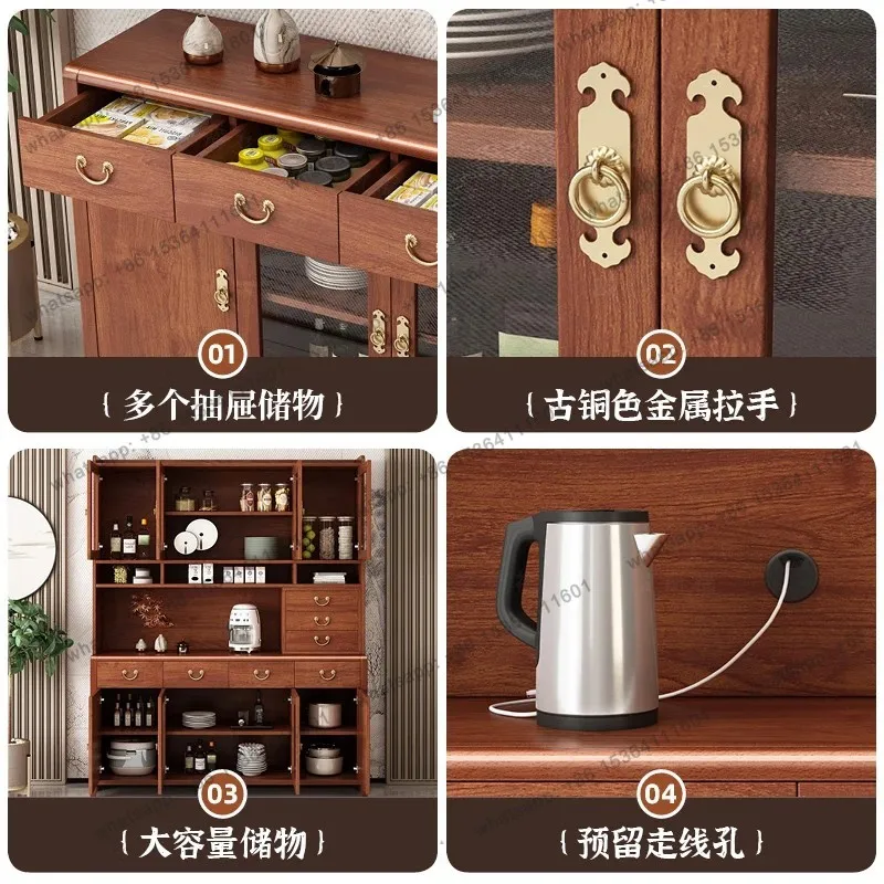 new Chinese style integrated wall tea and dining side cabinet solid wood frame high and low wall storage cupboard