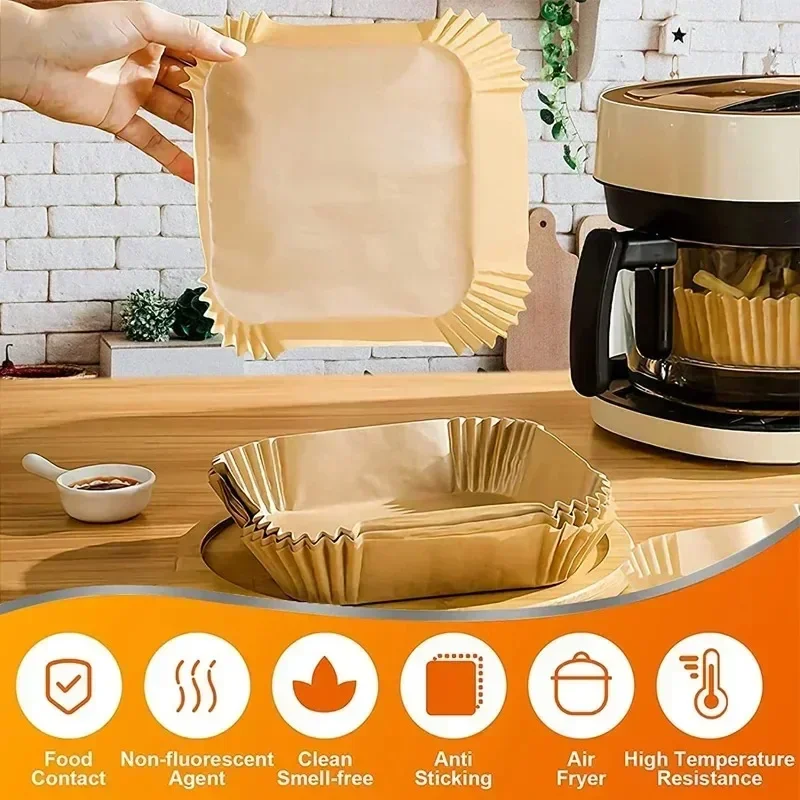 50/100/200/300Pcs Air Fryer Disposable Paper Liner Non-Stick Barbecue Plate Round Oven Pan Pad For 16/23cm Air Fryer Micro-Wave