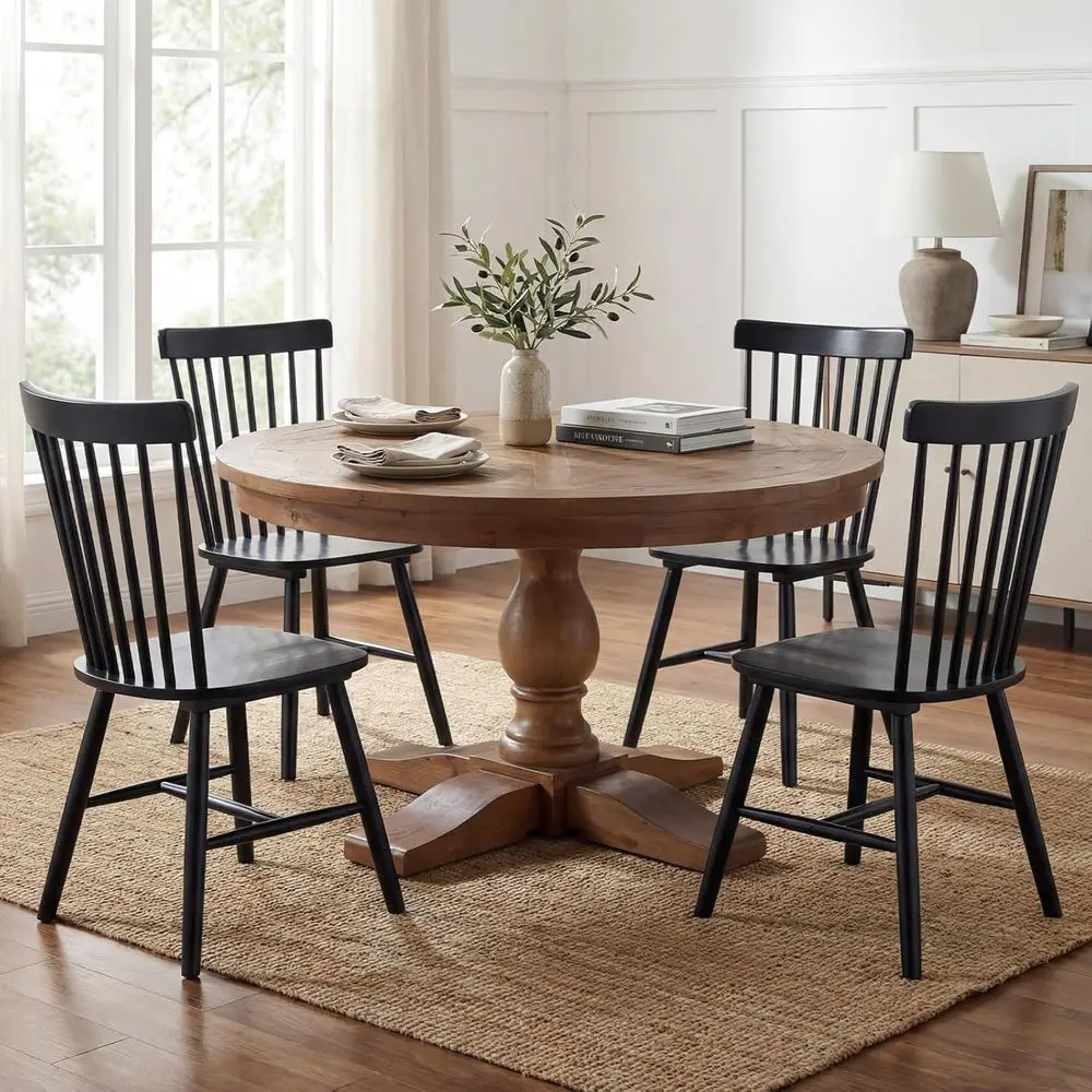 

Walnut 60 Round Reclaimed Wood Dining Table for 6-8, Curved Pedestal Base