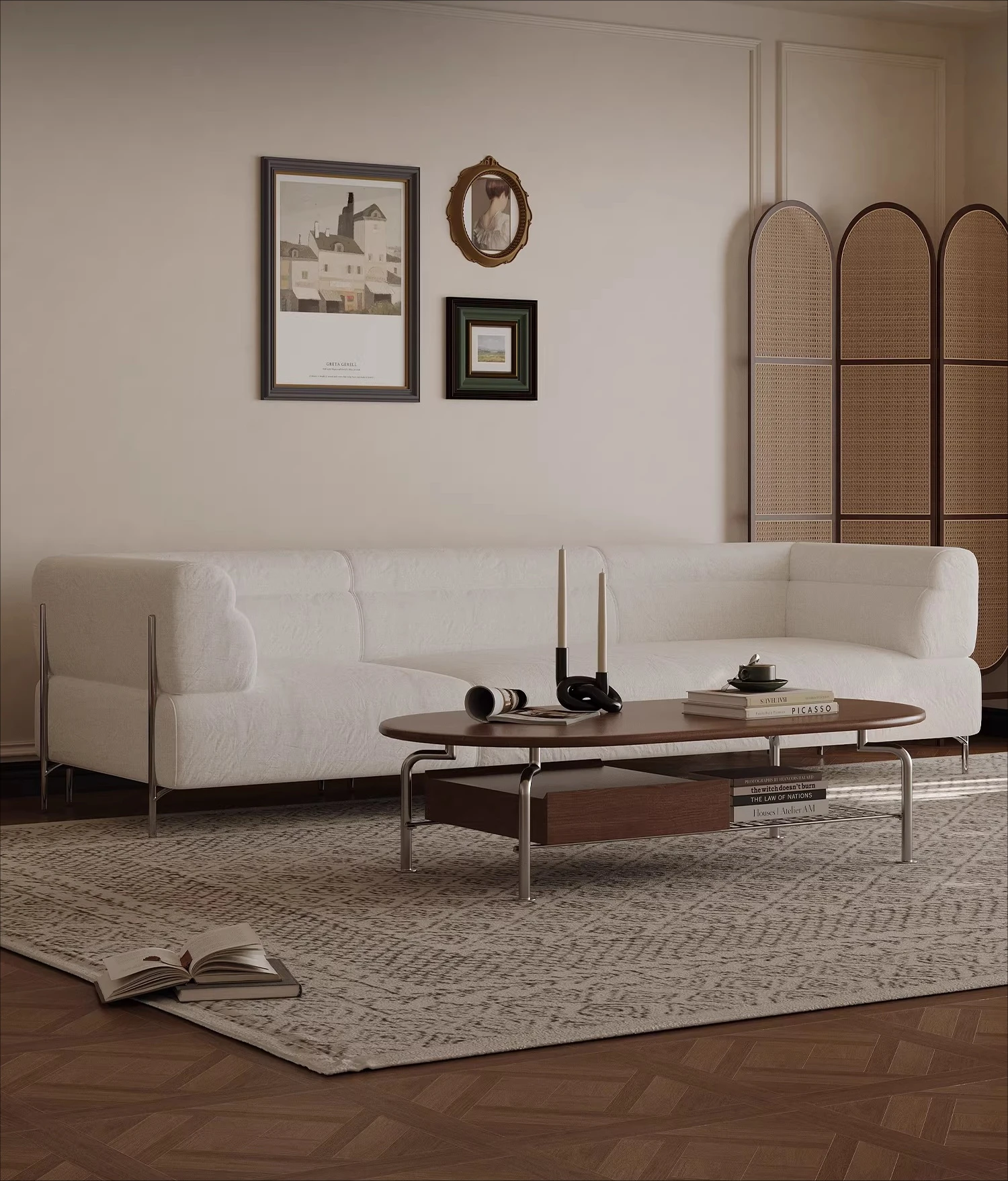 

Wabi Sandy Wind Tonight Sofa Linen Fabric Small Apartment Living Room Straight Row Three-person Modern Simple High Backrest Sofa