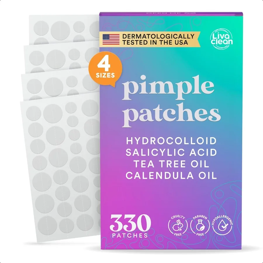 Parches para espinillas de 330 CT para cara con ácido salicílico, aceite de árbol de té, aceite de caléndula, parche hidrocoloide para espinillas de cuatro tamaños, parche para acné