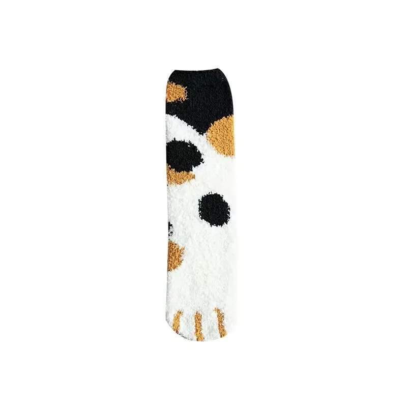 Plush Winter Funny Cute Style Animal Cat Paw Cartoon Pattern Women Cotton Socks Super Soft For Female House Sleeping Floor Sox