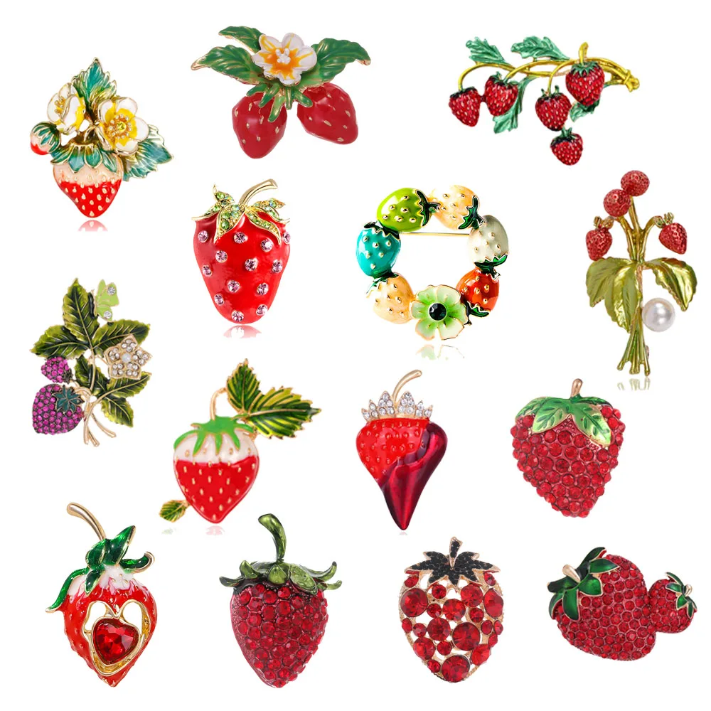 Sweet and Cute Flower Strawberry Enamel Brooch Premium Feeling Niche Clothing Bag Accessories Red Fruit Pin Jewelry Gift