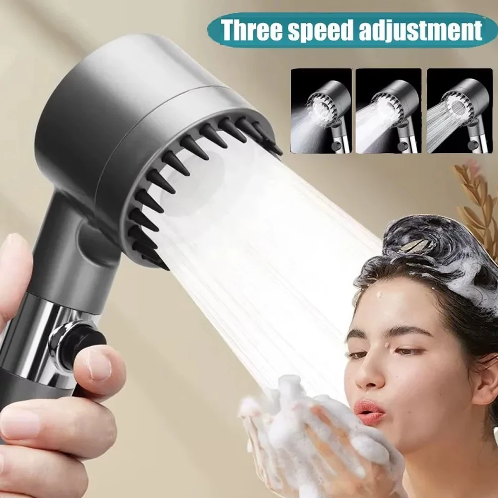 

High Pressurized Filter Portable Shower Head 3mode Adjustable Spray With Massage Brush Rain Faucet Shower Set Bathroom Accessory
