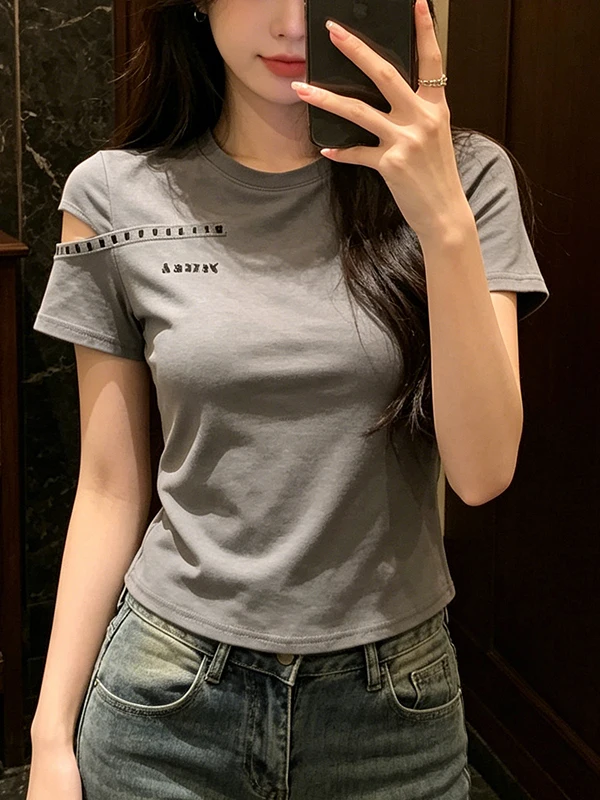 

plus Size round Neck Short Sleeve T-Shirt Women's Summer New Style Slimming Versatile Print Top Korean Style Commute Fashion