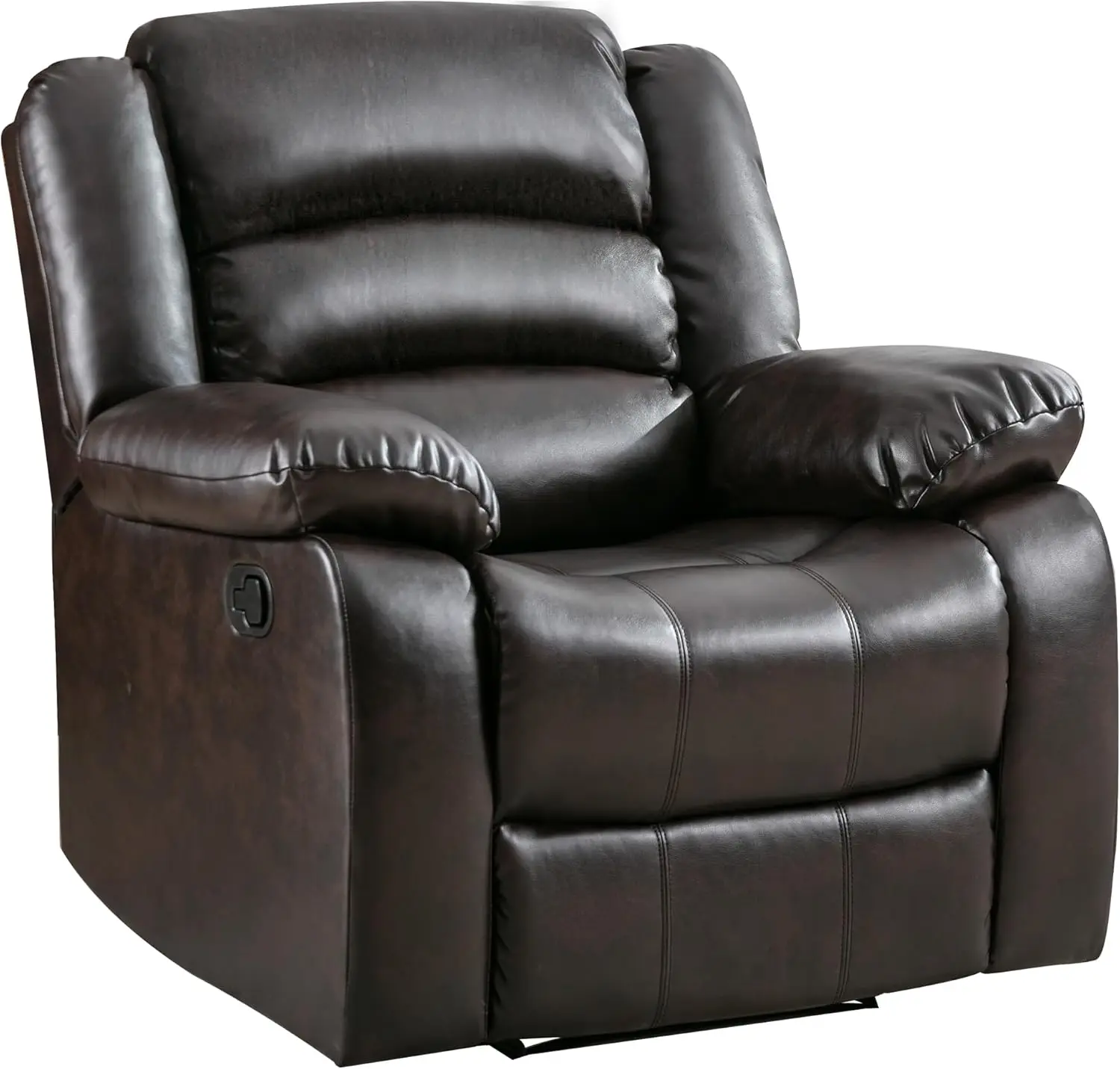 

Manual Recliner, Breathable Faux Leather Reclining Chairs w/Overstuffed Arm Back, Living Room Single Sofa Recliners (Dark Brown)