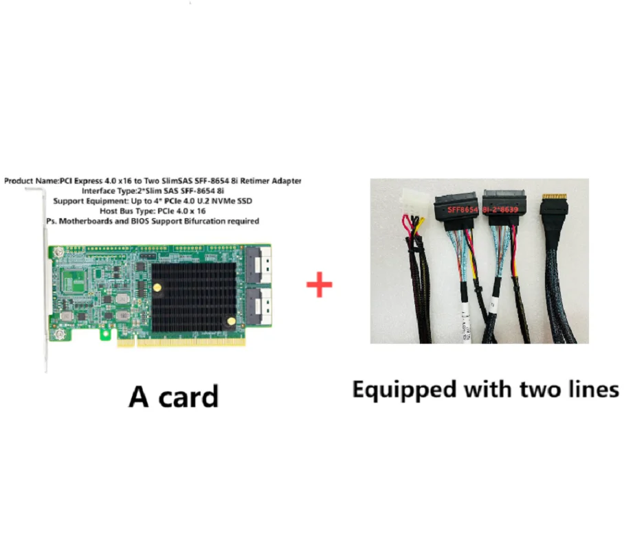 

PCI Express 4.0 x16 to Two SlimSAS SFF-8654 8i Retimer Adapter Equipped with two SFF8654 8I-2 * 8639