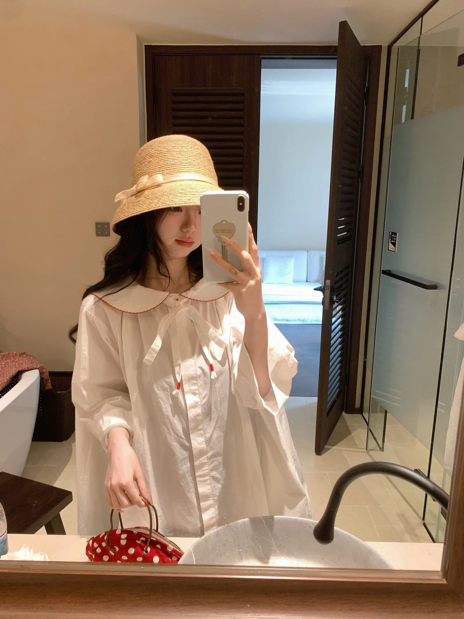 

Naval Collar Shirt Color Block Princess Style Cotton Blend Coat Length Spring Summer Fashionable Women's Clothing