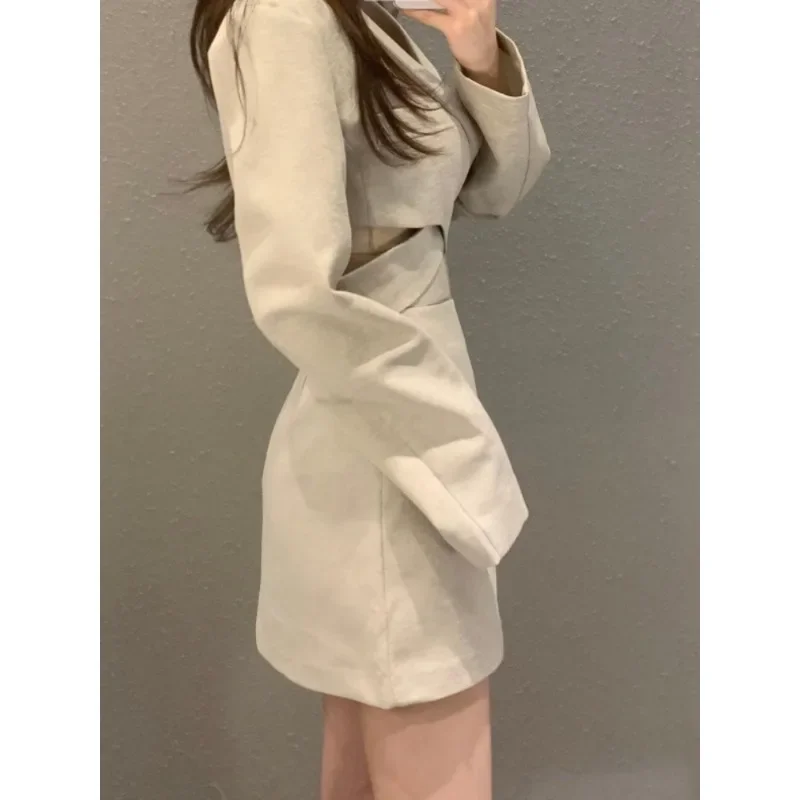 Jacket Skirt Two Piece Sets Long Sleeve V-neck Coat Suit Autumn+ Mini Skirts Korean Office 2pc Set Elegant Suit