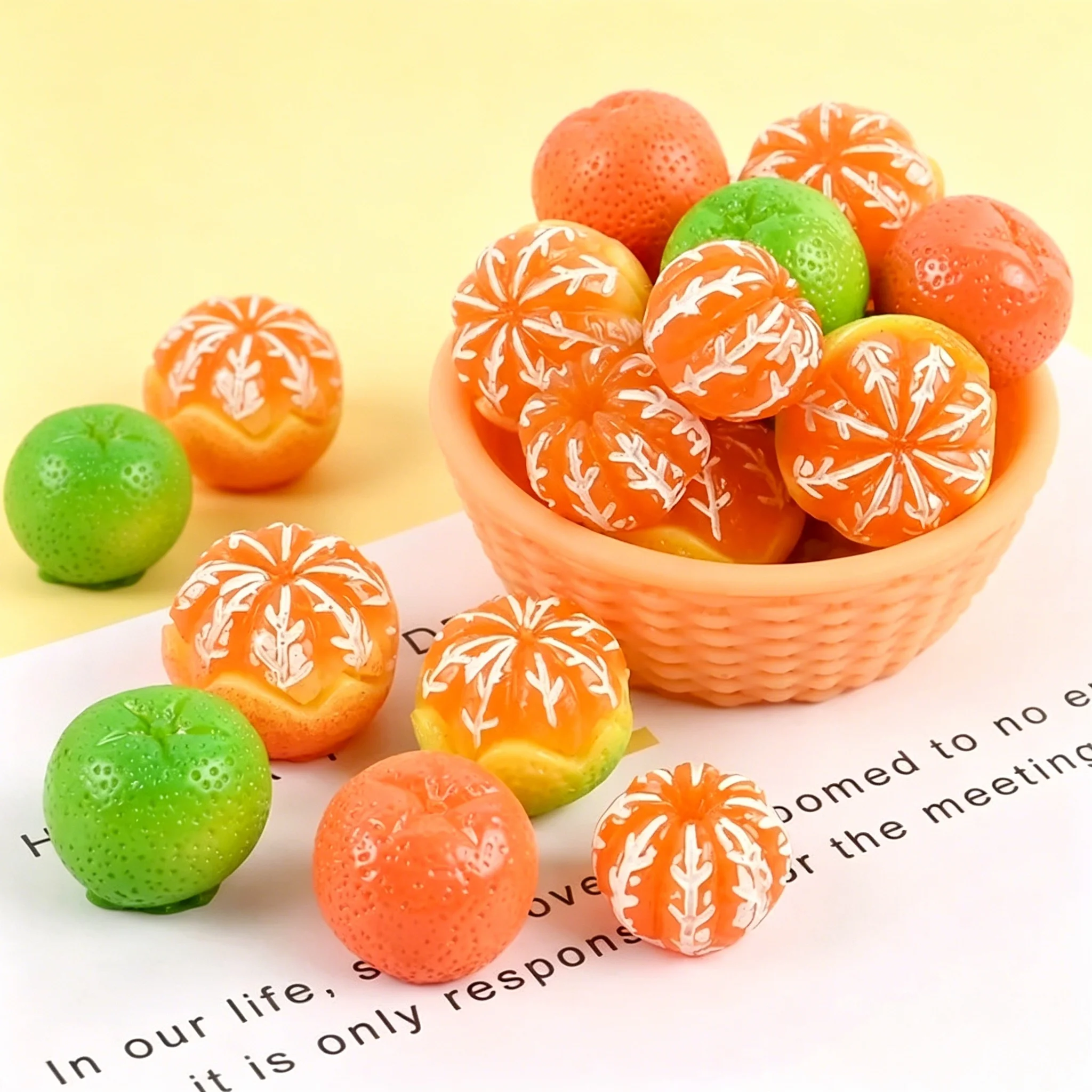 10Pcs Realistic Tangerine Fruit Resin Flatback Charms, Simulated Fruit Ornaments, DIY Craft Supplies for Earrings Hairpins