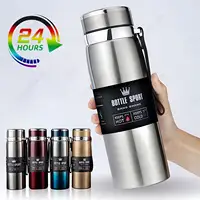Botella de agua térmica de 1000ml, termo doble de acero inoxidable, taza aislada para café y té, a prueba de fugas para oficina