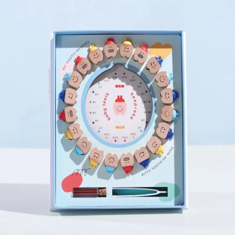 

Keepsake Wooden Baby Tooth Box Cartoon Hair Collection Milk Teeth Organizer Storage Box Souvenirs Breast Teeth Case Children