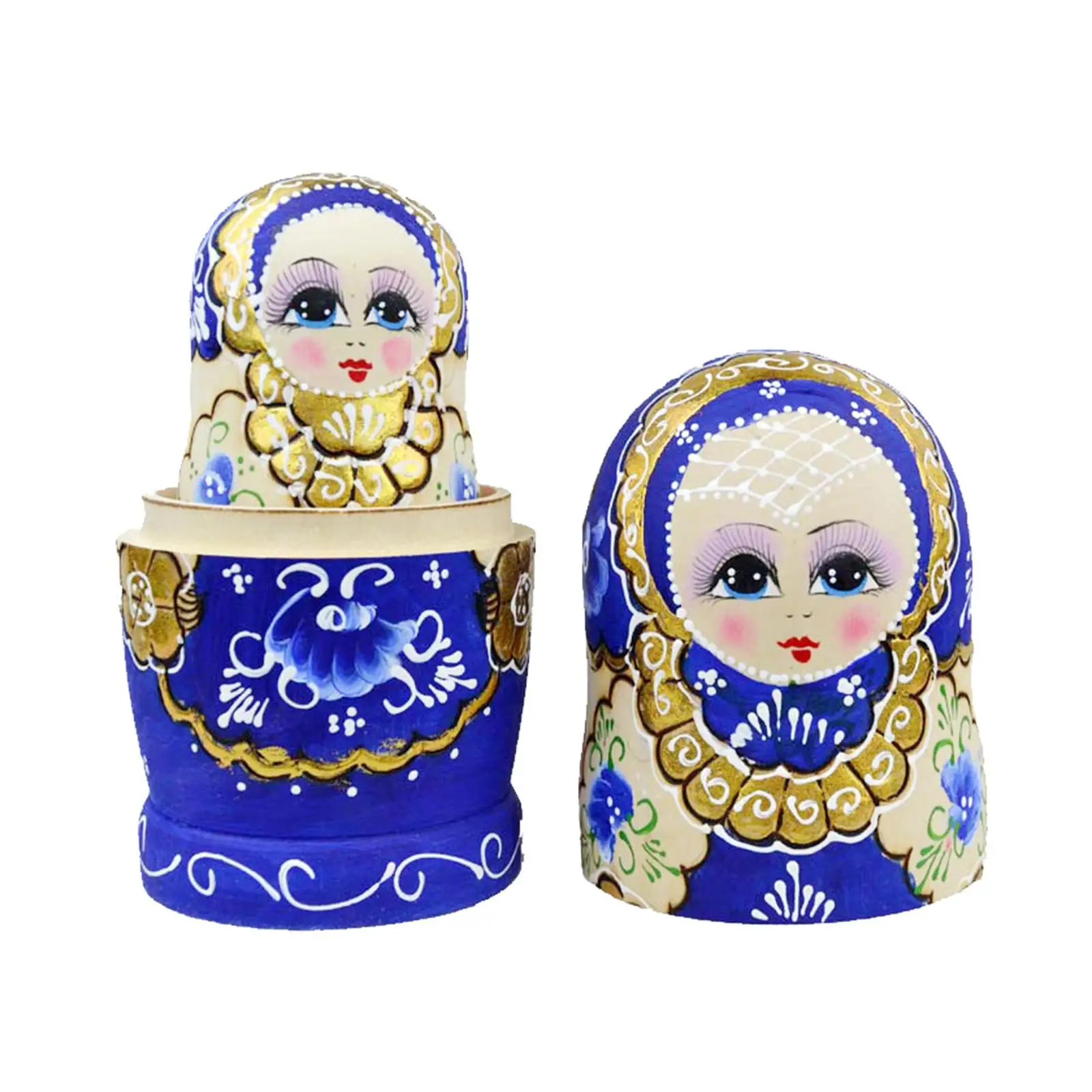 

7x Adorable n Nesting Dolls Matryoshka Handmade Wood Stacking Dolls Blue Figures for Christmas Tabletop Decor Ornaments
