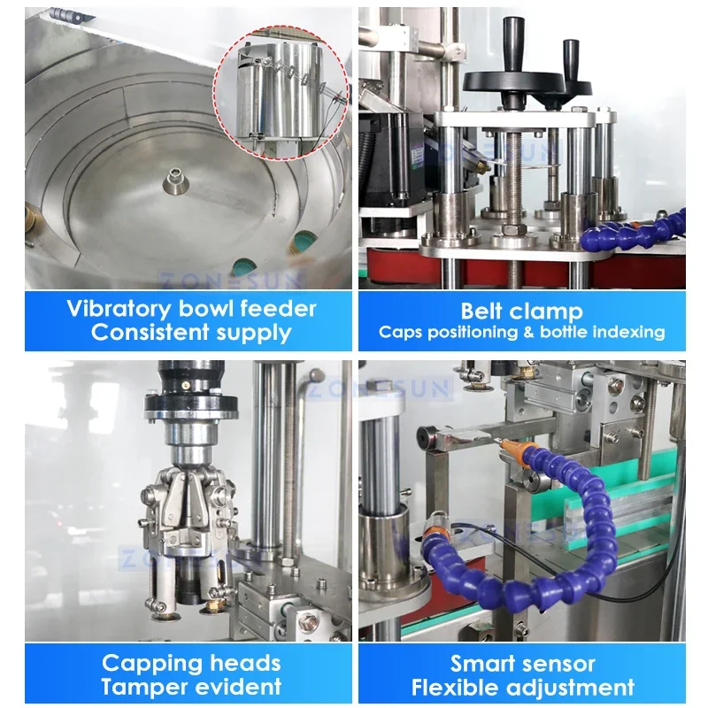 ZONESUN Automatic Filling Capping Production Line Piston Pump Filler ROPP Capper Pilfer Proof Packaging Equipment ZS-FAL180B2