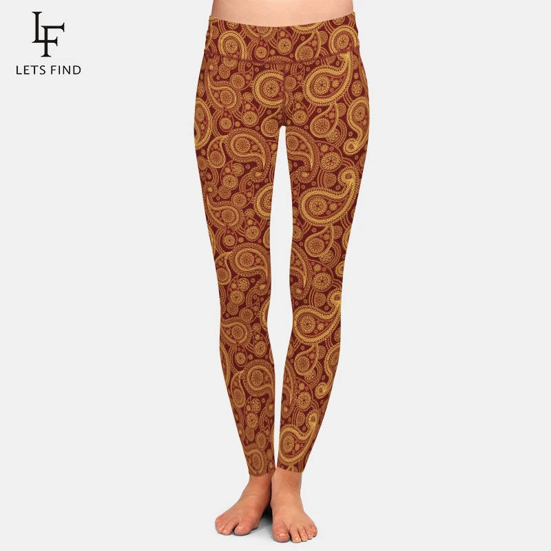 LETSFIND Legging Wanita Pinggang Tinggi Print Style Paisley Cantik Legging Fitness Print Milk Silk Lembut Fashion