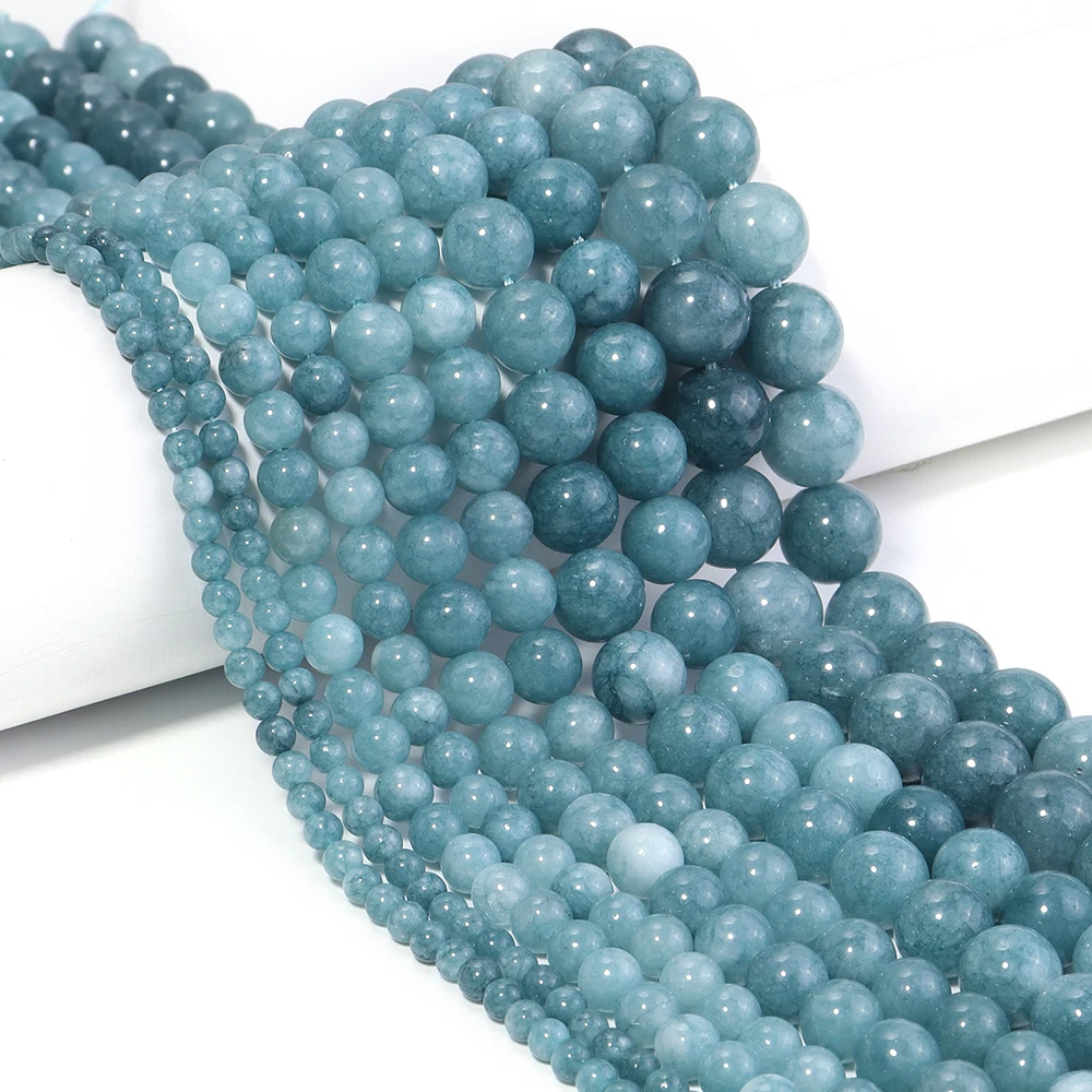 4 6 8 10 12 mm natürliche Aquamarin-Steinperlen, dunkelblauer runder Edelstein, lose Distanzperlen für DIY-Schmuckherstellung, Armband, Halskette