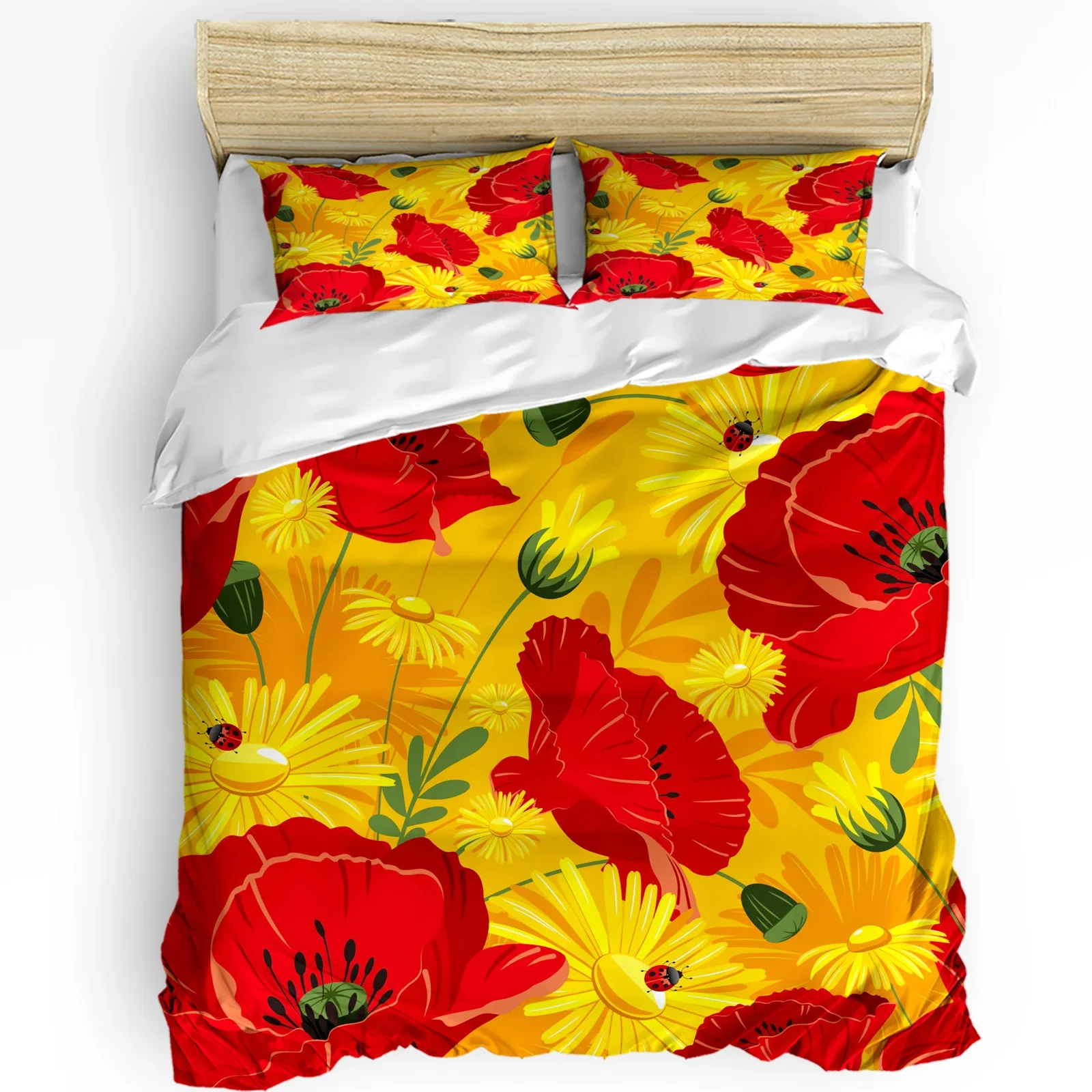 

Floral Bedding Set For Bedroom Bed Home Poppies Of Spring Season Pastoral Flowers Botany Duvet Cover Quilt Cover And Pillowcase