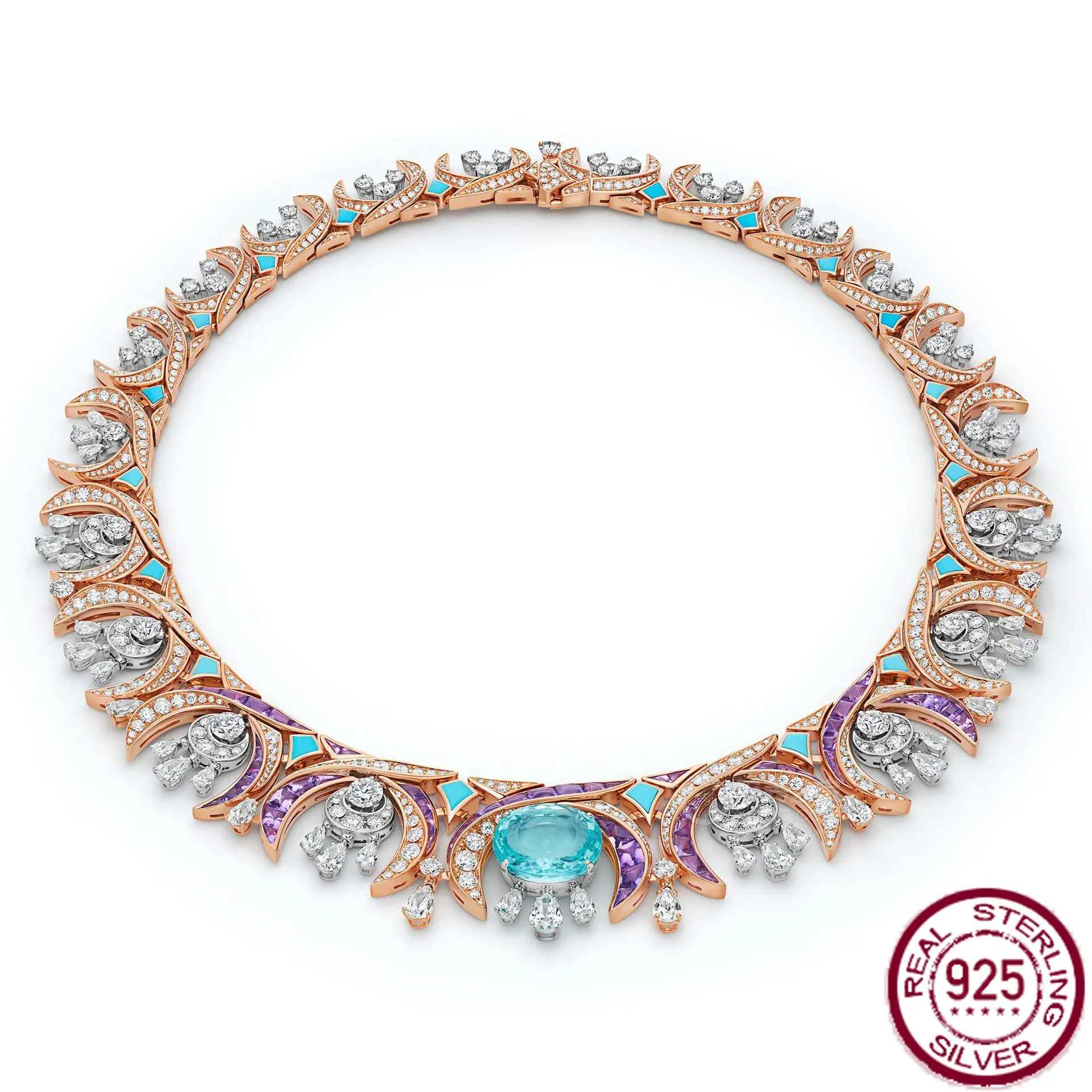 

New 925 pure silver silver gold-plated necklace, Baojia Blue Treasure high-end luxury jewelry, women's necklace, wedding jewelry