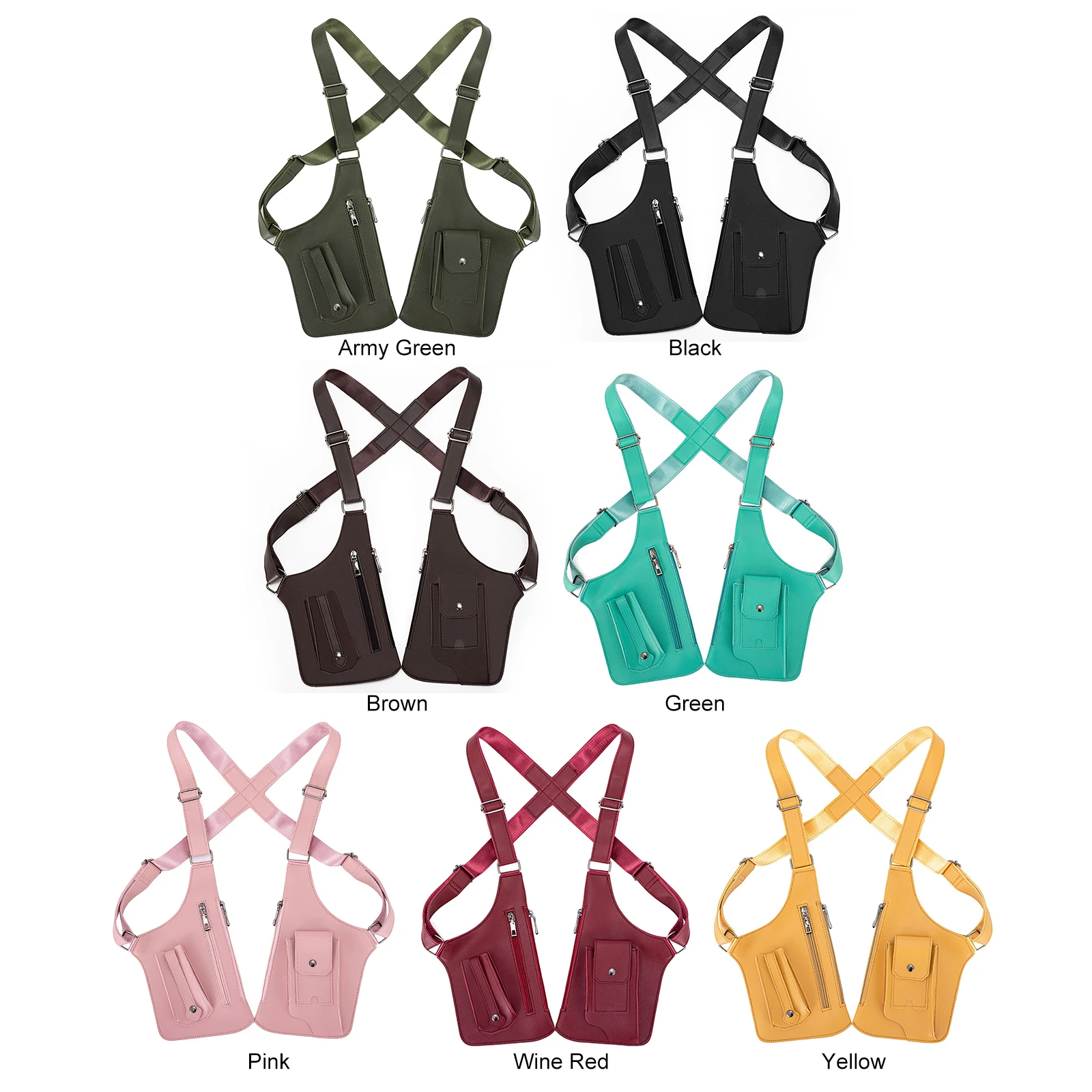 

PU Leather Double Shoulder Armpit Bag Multi-Pocket Underarm Strap Wallet Pocket Crossbody Bags for Men Women Travel Outdoors